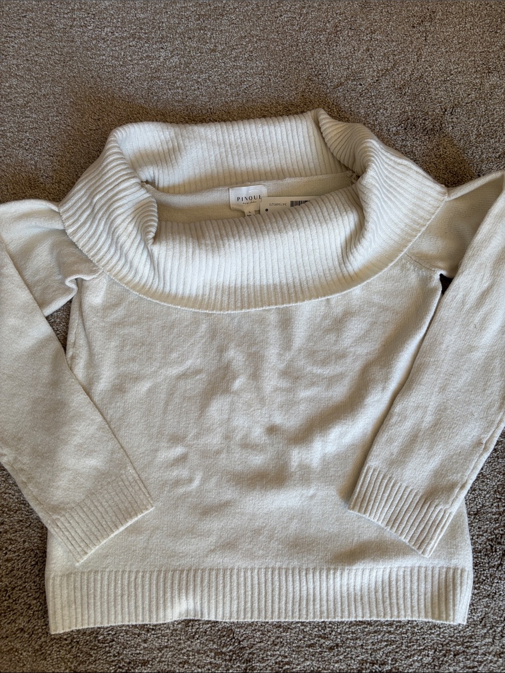 Pinque Cream Ribbed off the shoulder Women's Sweater
